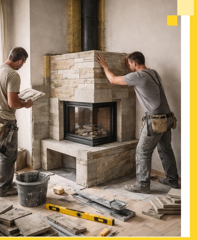 Угловые камины под ключ проект, монтаж и отделка в Липецке