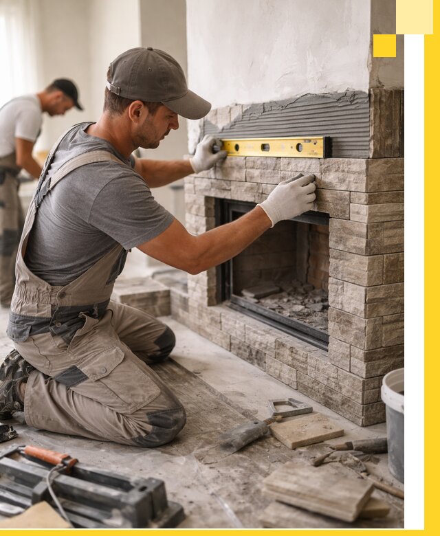 Облицовка каминов в Липецке, монтаж и отделка натуральным камнем