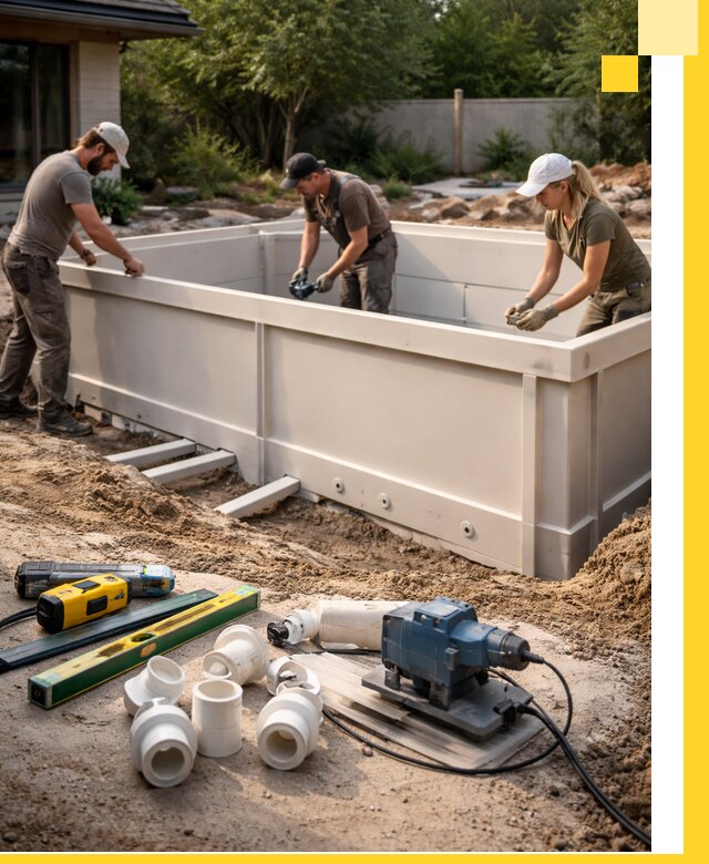 Установка полипропиленовых бассейнов под ключ в Липецке