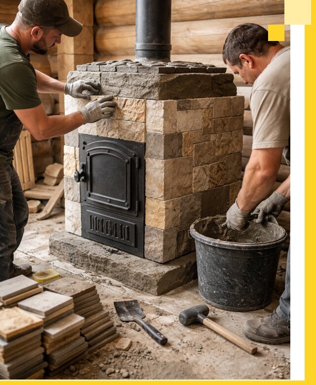 Облицовка банной печи под ключ в Липецке: камень и плитка