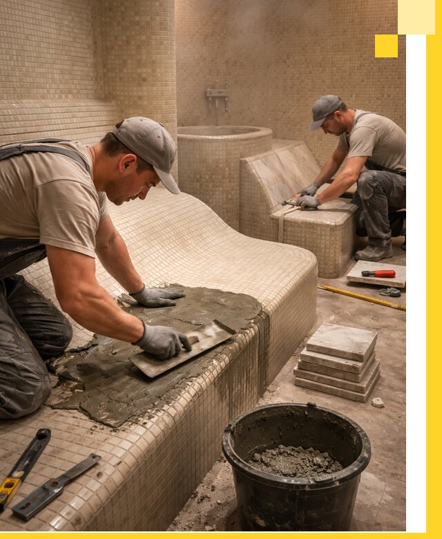 Лежаки для хамама под ключ в Липецке, проект и монтаж