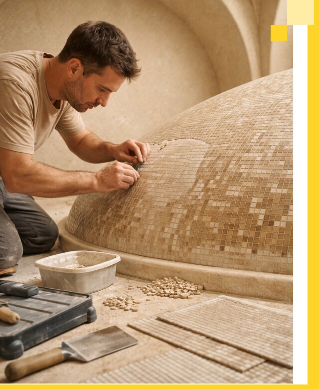 Профессиональная укладка мозаики для хамама под ключ в Липецке