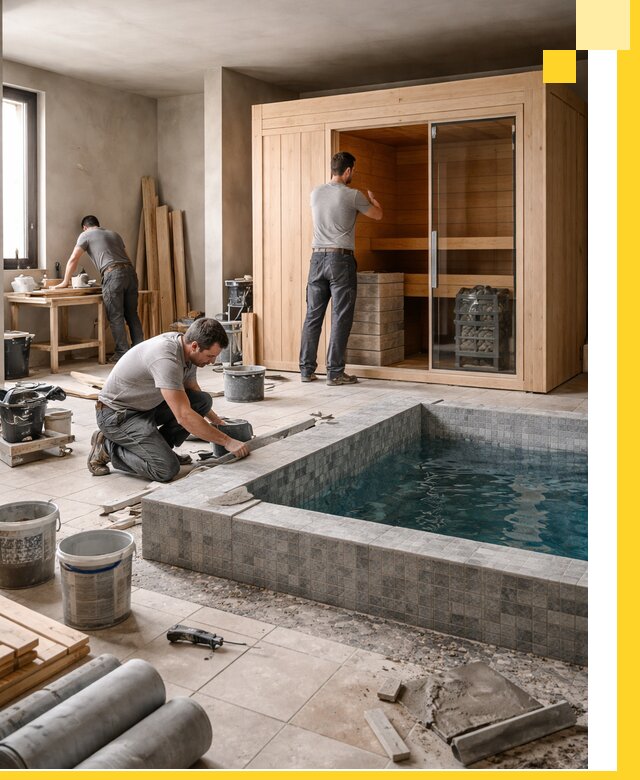 SPA зоны под ключ с бассейном сауной и печью в Липецке